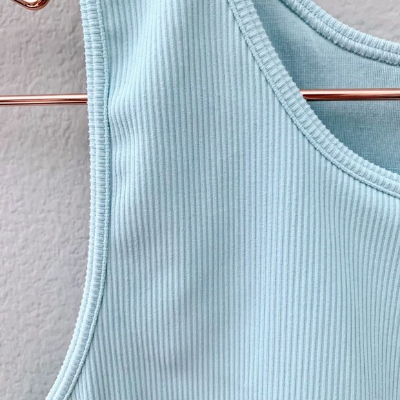 Gap GapFit Ribbed Blackout Twist-Knot Cropped Sports Bra Aqua Size L - Picture 4 of 9
